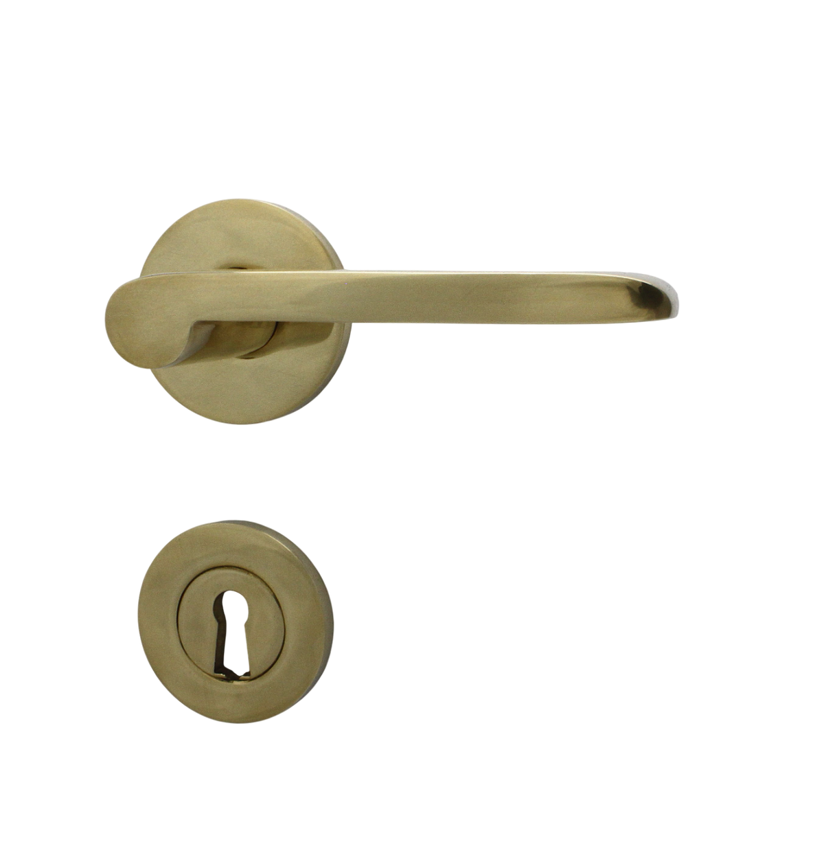 Dørhåndtag Vallerød til nye døre, inkl. nøgleskilt og roset, poleret blank messing uden lak • KYNER & Co - Copenhagenhomedesign
