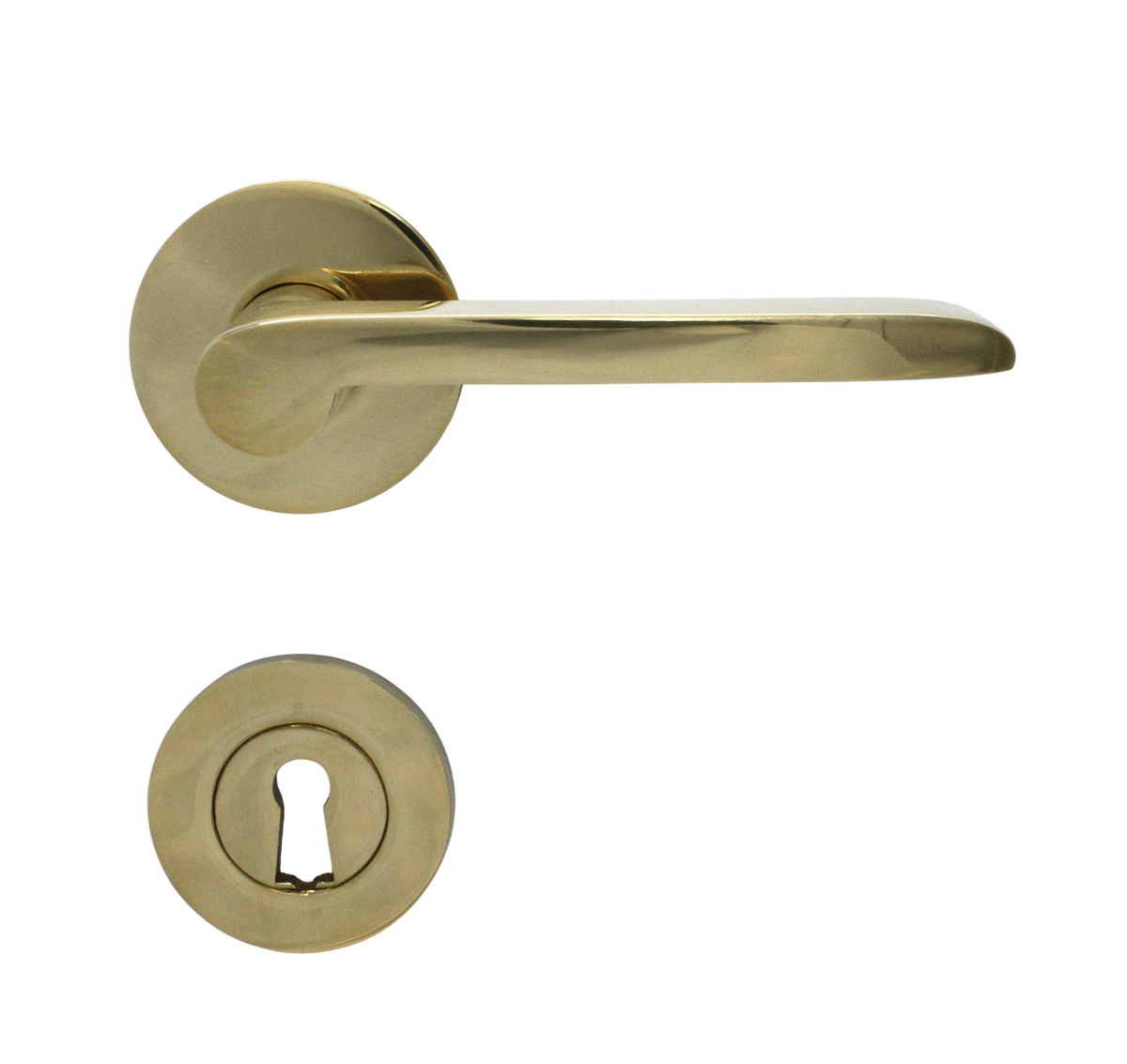 Dørhåndtag Vallerød til nye døre, inkl. nøgleskilt og roset, poleret blank messing uden lak • KYNER & Co - Copenhagenhomedesign