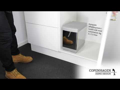 Affaldssystem i rustfri stål til køkkenskab med 2x7,5 liter spande i mørkegrå plast med fuldudtræk • Stockholm 2-15