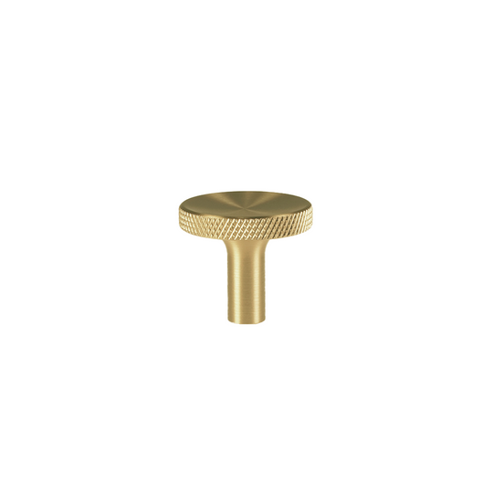 Møbelknop med diamond cut i børstet messing med lak, 28 mm