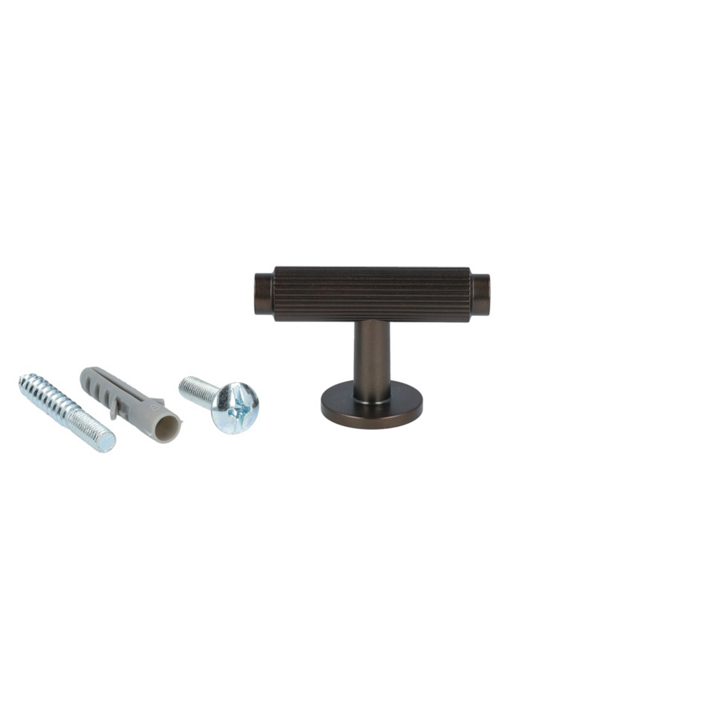 Møbelknop T-bar med linjeret design i bronze / bruneret messing - Ryvang • Chr. Jørgensen - Copenhagenhomedesign