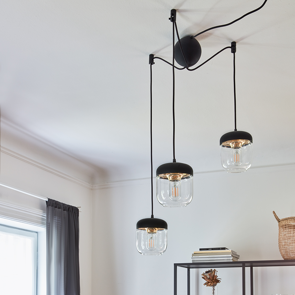 Canonball Cluster 3, baldakin med 3 x ledning og fatning E27, sort • UMAGE - Copenhagenhomedesign