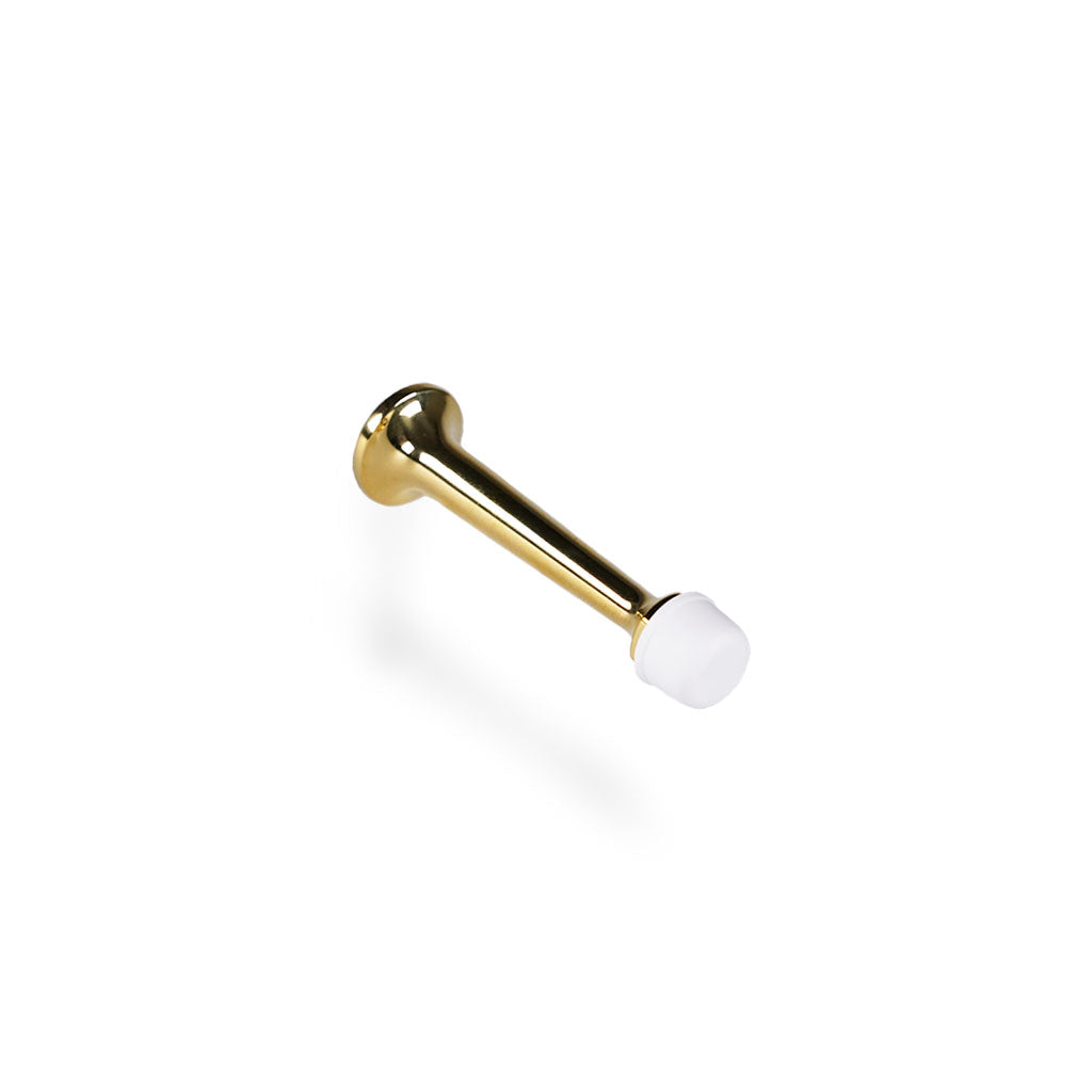 Dørstopper i massiv blank messing uden lak og hætte i hvid plast. 78 mm - Copenhagenhomedesign