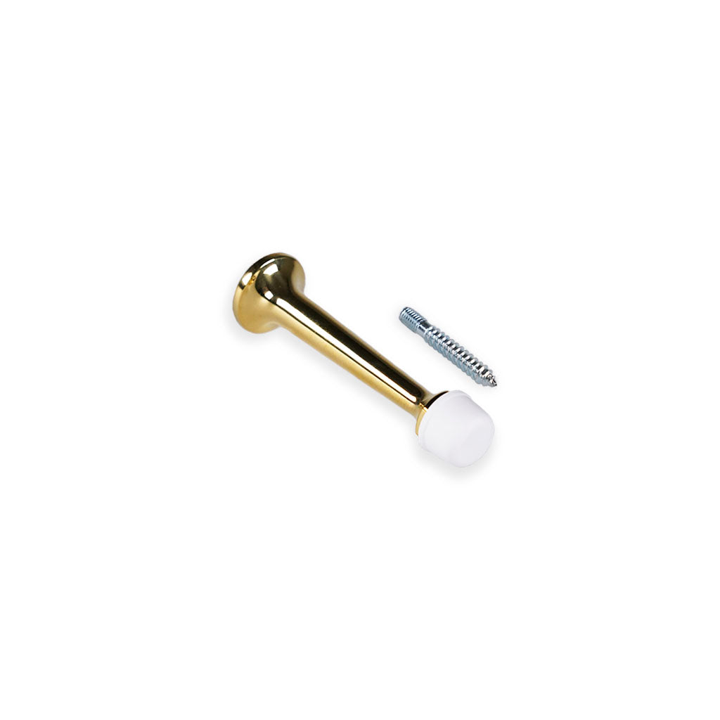 Dørstopper i massiv blank messing uden lak og hætte i hvid plast. 78 mm - Copenhagenhomedesign