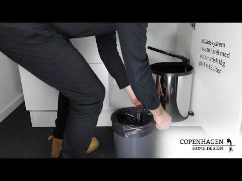 Affaldssystem i rustfri stål til køkkenskabslåge med 1x13 liter spand i sort • Oslo 1-13